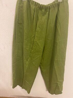 Women’s Linen Pants Size 1 Green Elastic Waist Lightweight Summer Relaxe